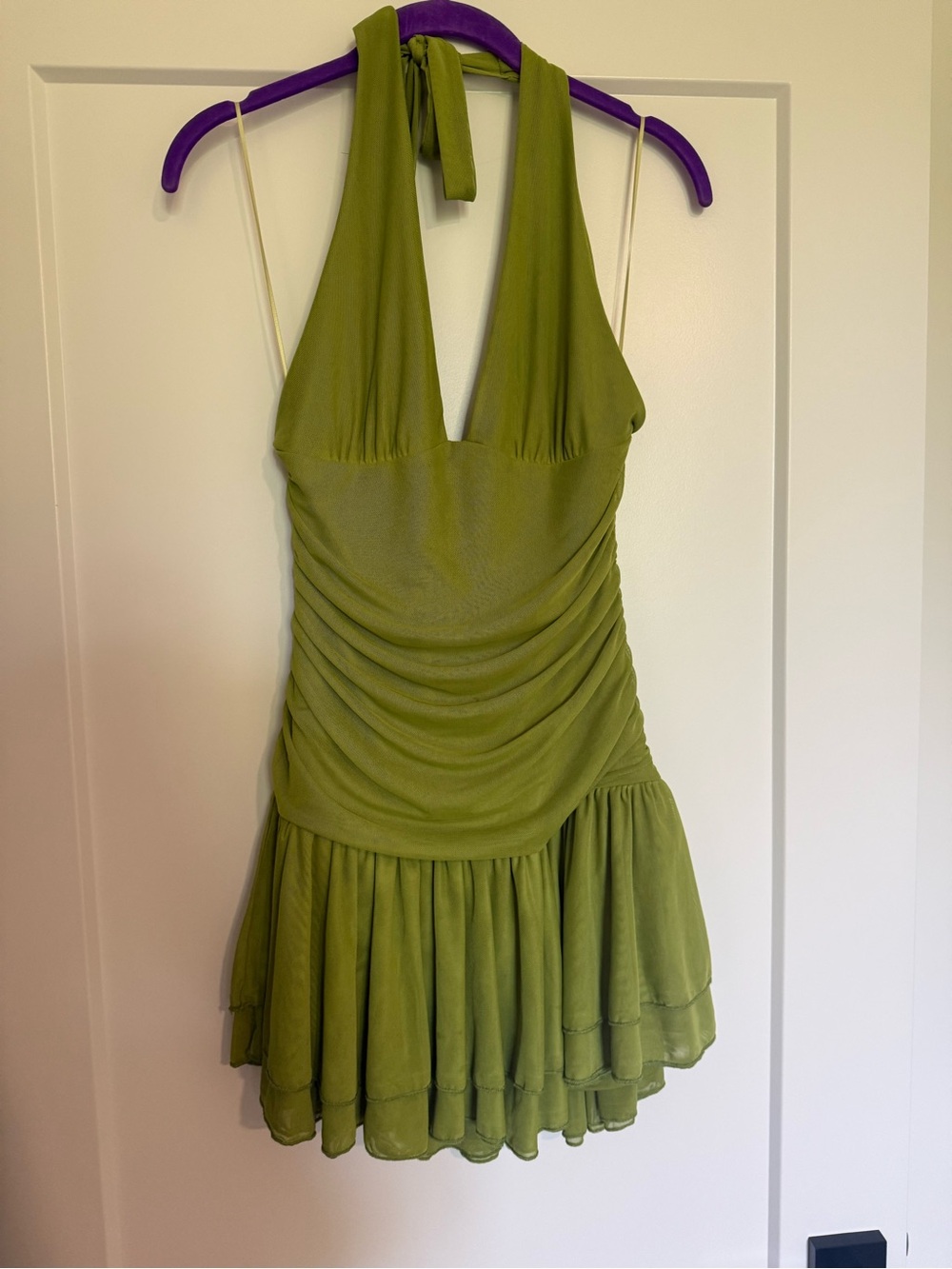 Green Halter Ruched Mini Dress